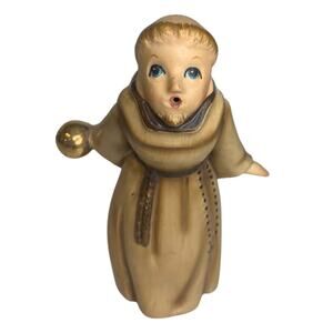 Midcentury Japan Ceramic Monk Figurine 5 Inch Holding Golden Ball